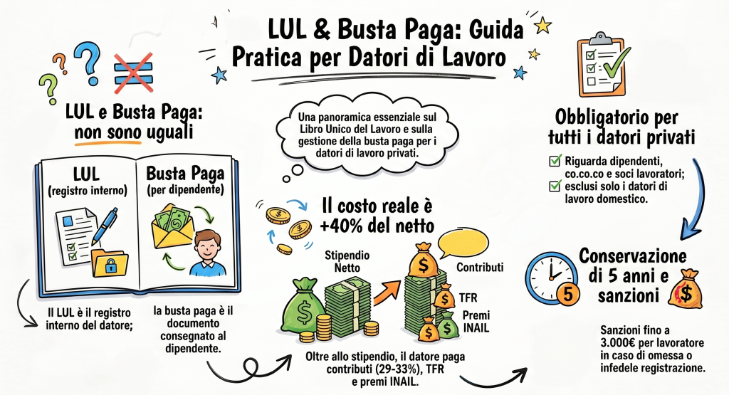 Infografica costo del lavoro: differenza tra netto in busta e costo totale per il datore di lavoro — Studio Baroldi